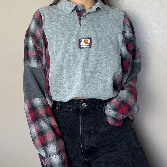 Reworked Carhartt Long Sleeve Relaxed Fit Western Country Cowgirl Flannel Shirt - Picture 4 of 5